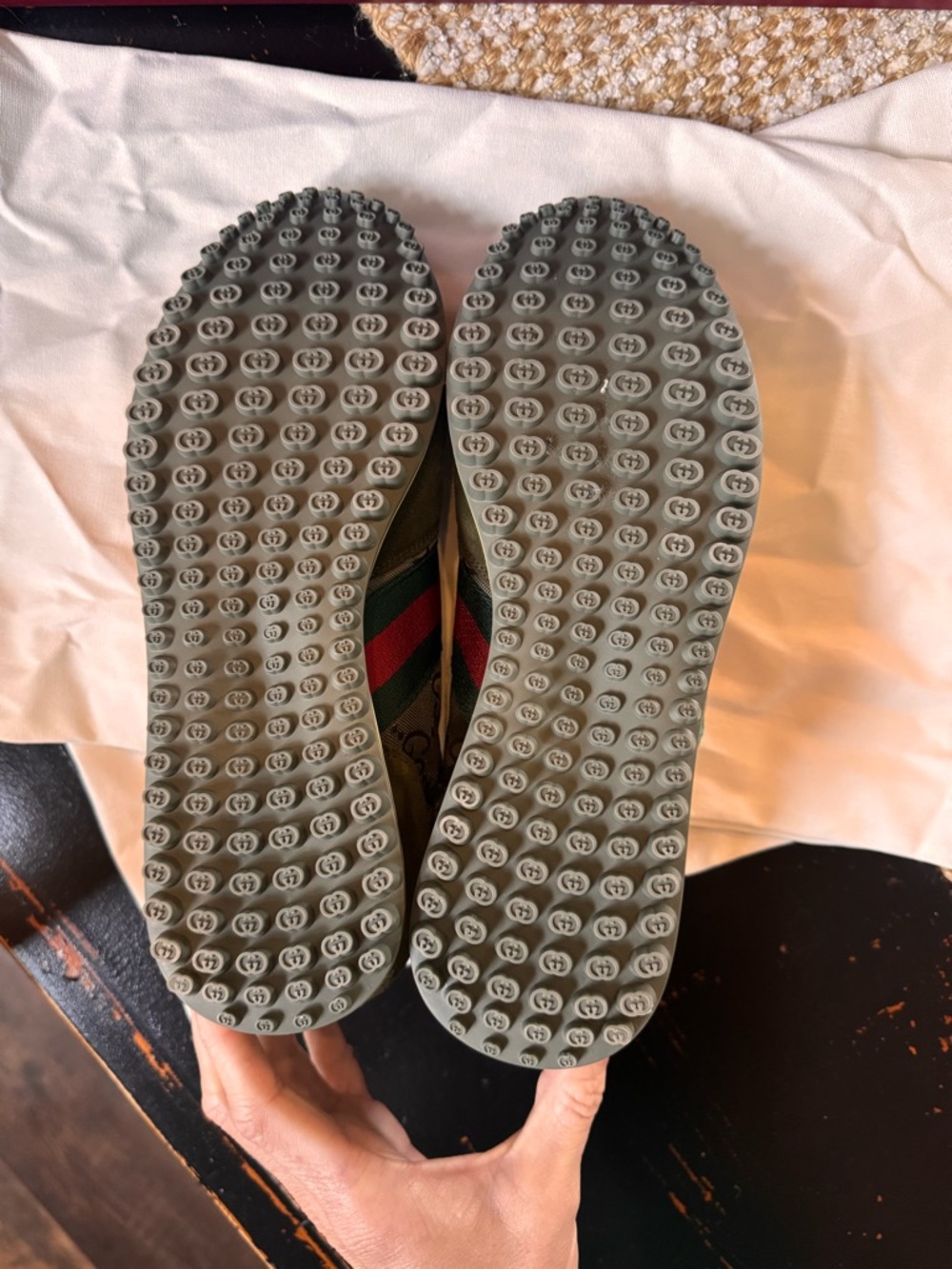 Gucci Olive Suede Runner with Red-Green Web Stripe - Picture 3 of 8